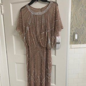 Aidan Mattox Sequined Long Flutter-Sleeve Gown